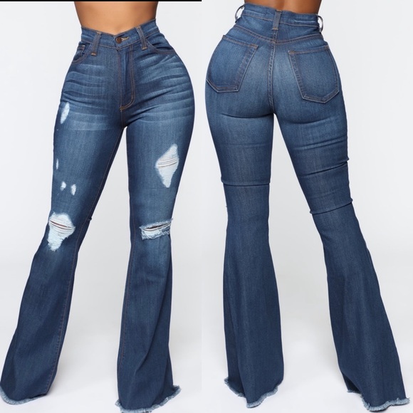 Fashion Nova Denim - NWT FASHIONOVA DARK DENIM DISTRESSED FLARE JEANS
